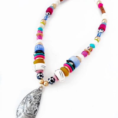 Beaded Oyster Shell Pendant Necklace
