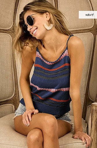 SLEEVELESS STRIPE PATTERN KNIT TANK TOP