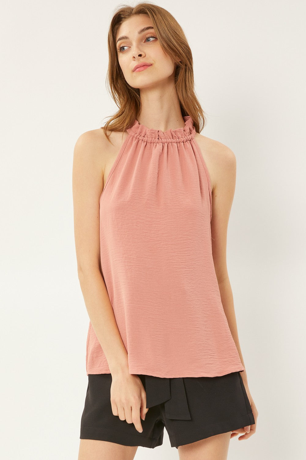 Solid Blush Woven Halter Top