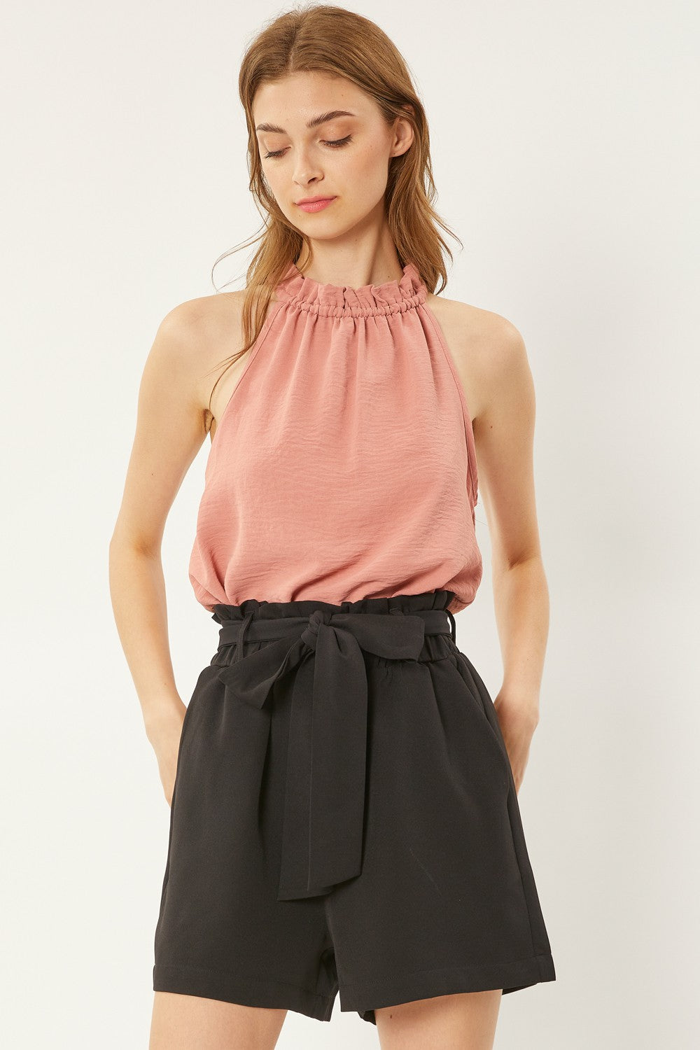 Solid Blush Woven Halter Top
