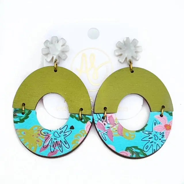 Olive Teal Statement Earrings