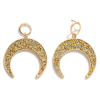 Rhinestone Crescent Moon Drop Earrings