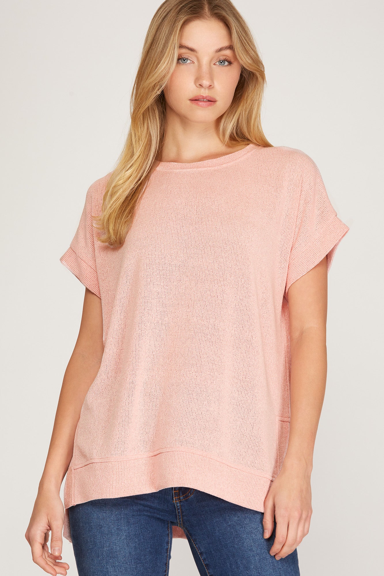 DROP SHOULDER LOW GAGE KNIT TUNIC TOP