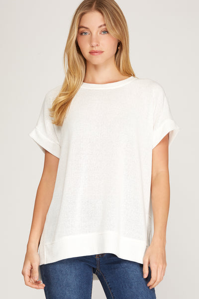 DROP SHOULDER LOW GAGE KNIT TUNIC TOP