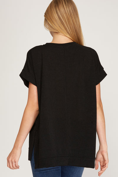 DROP SHOULDER LOW GAGE KNIT TUNIC TOP