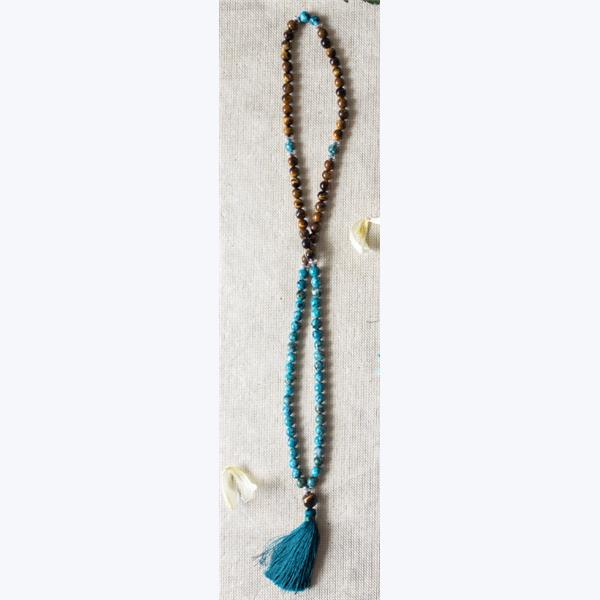 EARTH AND SEA AGATE LONG NECKLACE WITH TASSEL