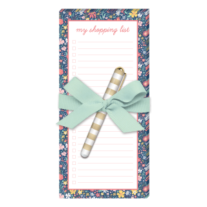 NAVY WILDFLOWER SHOPPING MAGNETIC LIST PAD WITH PEN