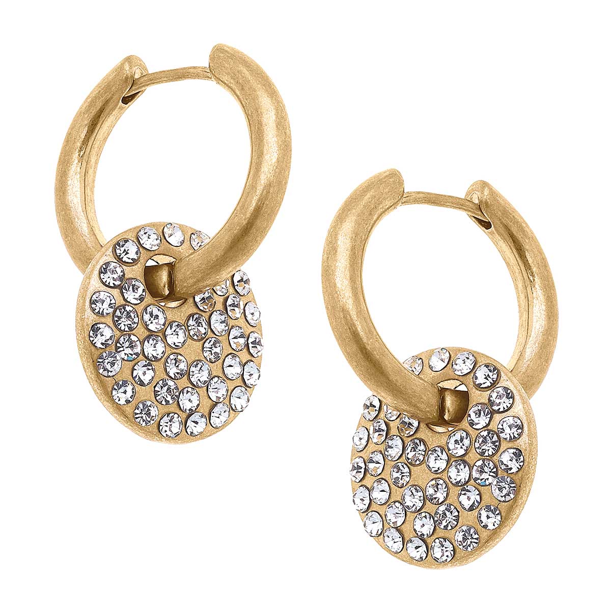 Celina Pavé Disc Hoop Earrings in Worn Gold
