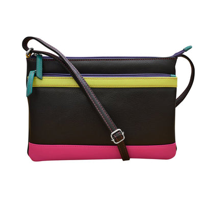 Double Zip Color Block Crossbody Black Bright