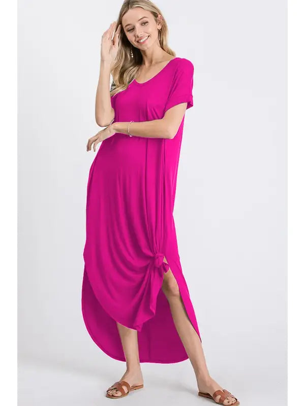Solid Maxi Dress With Side Slit