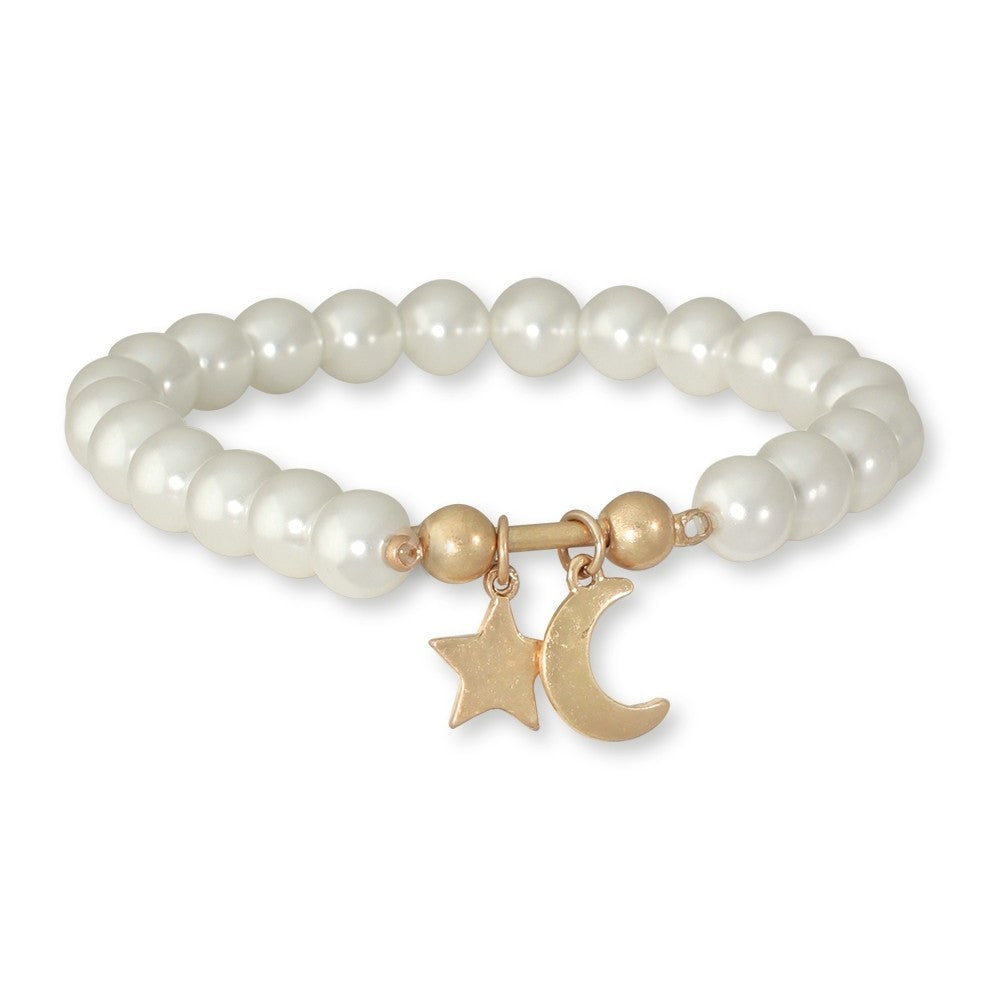 Periwinkle Pearl with moon and star on a bar bracelet