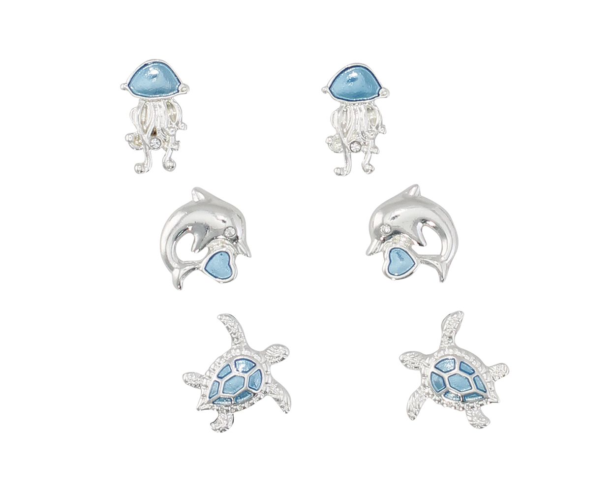Periwinkle Silver Blue Enamel Set Earrings