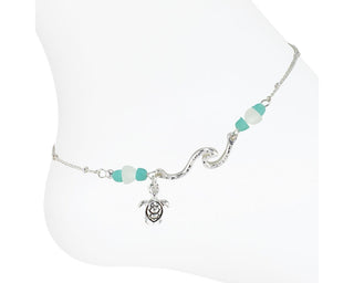 Turtle Charm & Wave Periwinkle Anklet