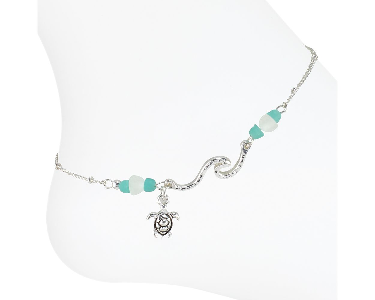 Turtle Charm & Wave Periwinkle Anklet