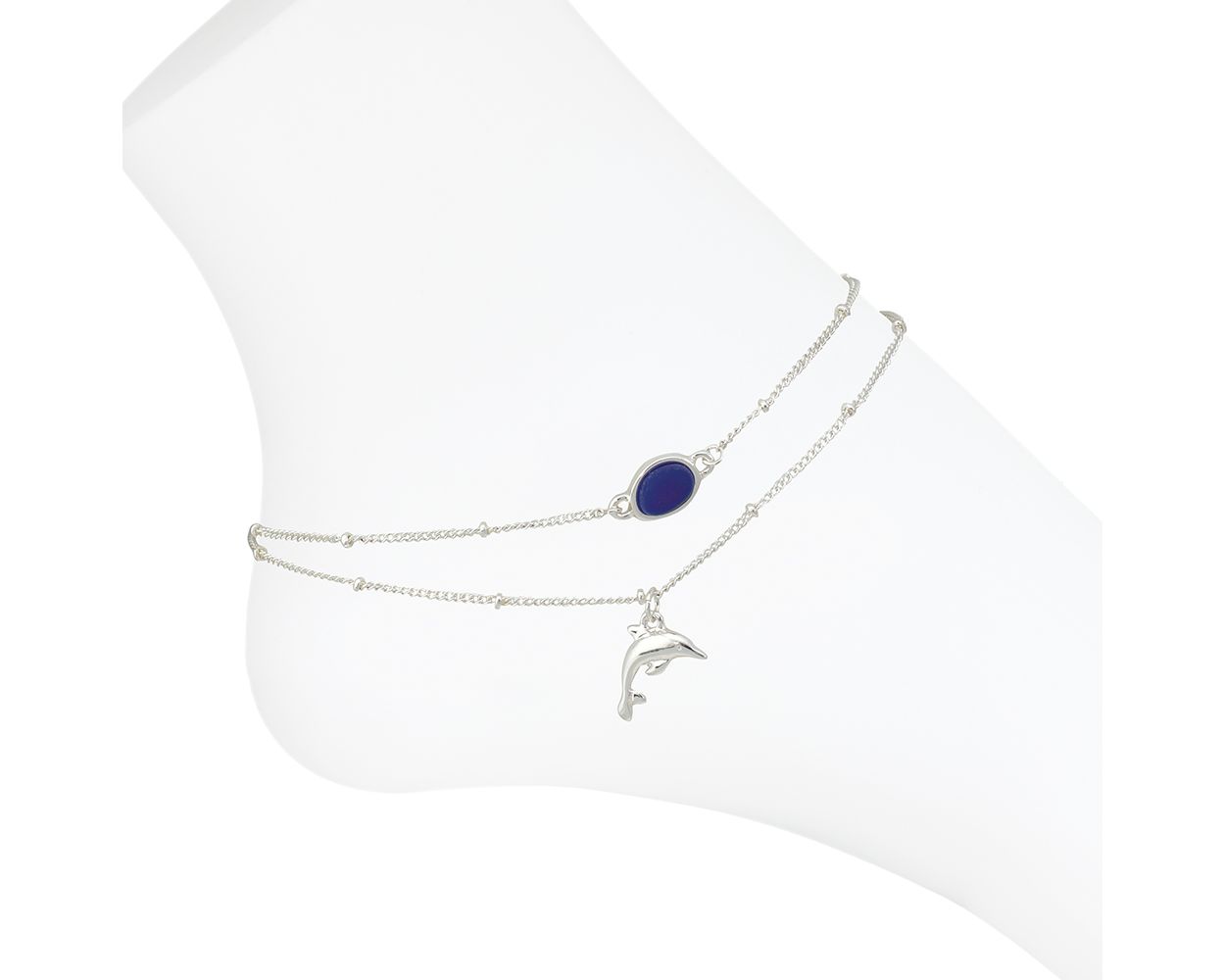 Periwinkle Silver Dolphin Double Chain Anklet