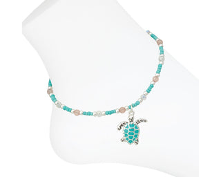 Teal Turtle Periwinkle Anklet