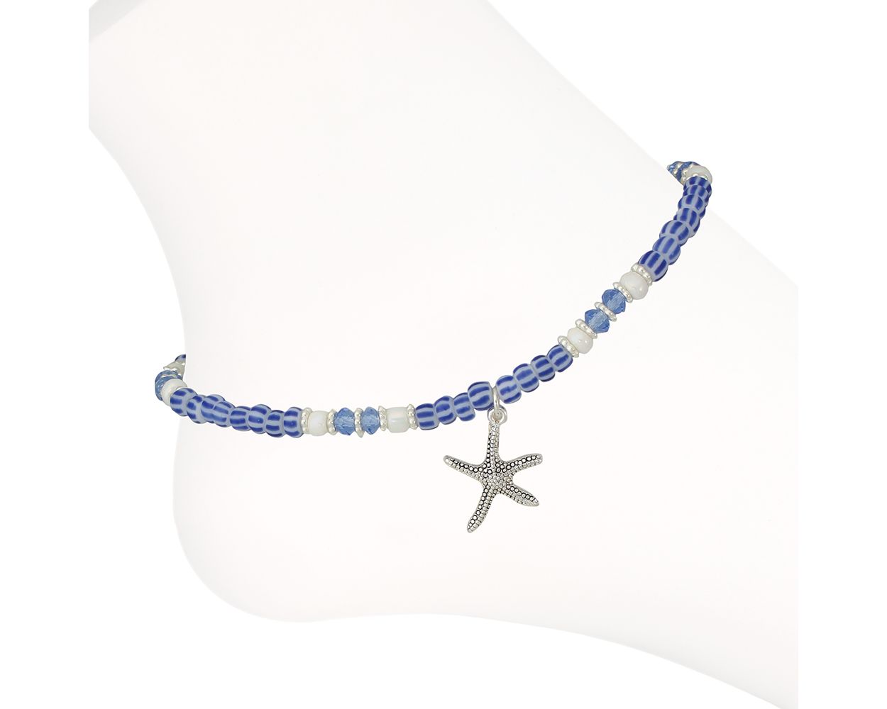 Striped Glass Bead Periwinkle Anklet