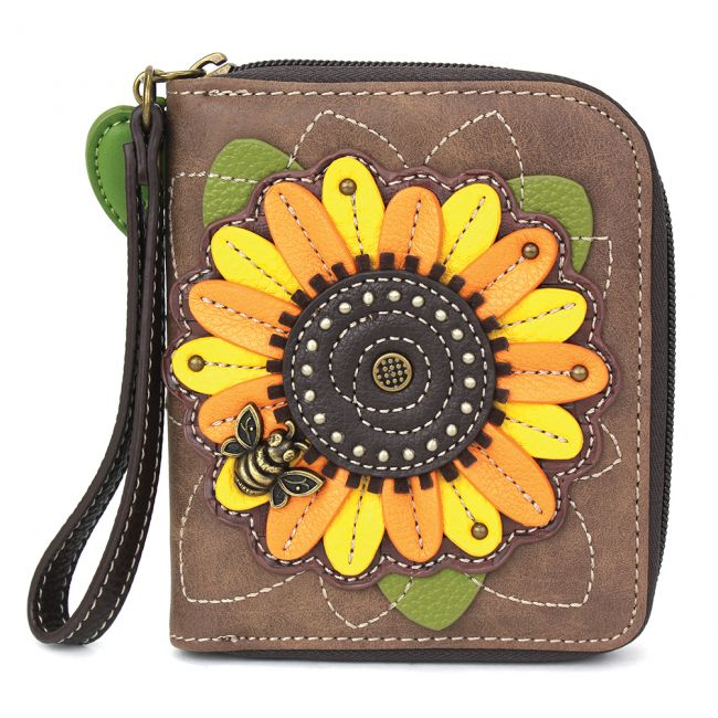 Chala Sunflower Zip Around Wallet Brown