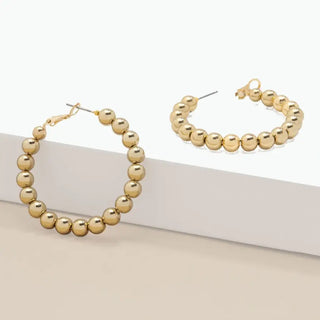 Medium Metal Beaded Hoop Earring