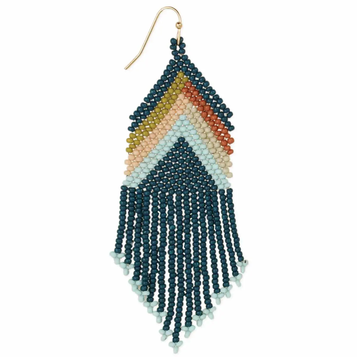 Retro Revolution Teal Seed Bead Fringe Earrings