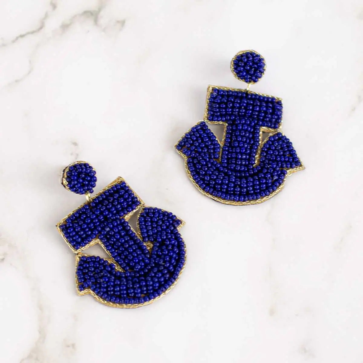 Anchor Beaded Earrings Navy 2"