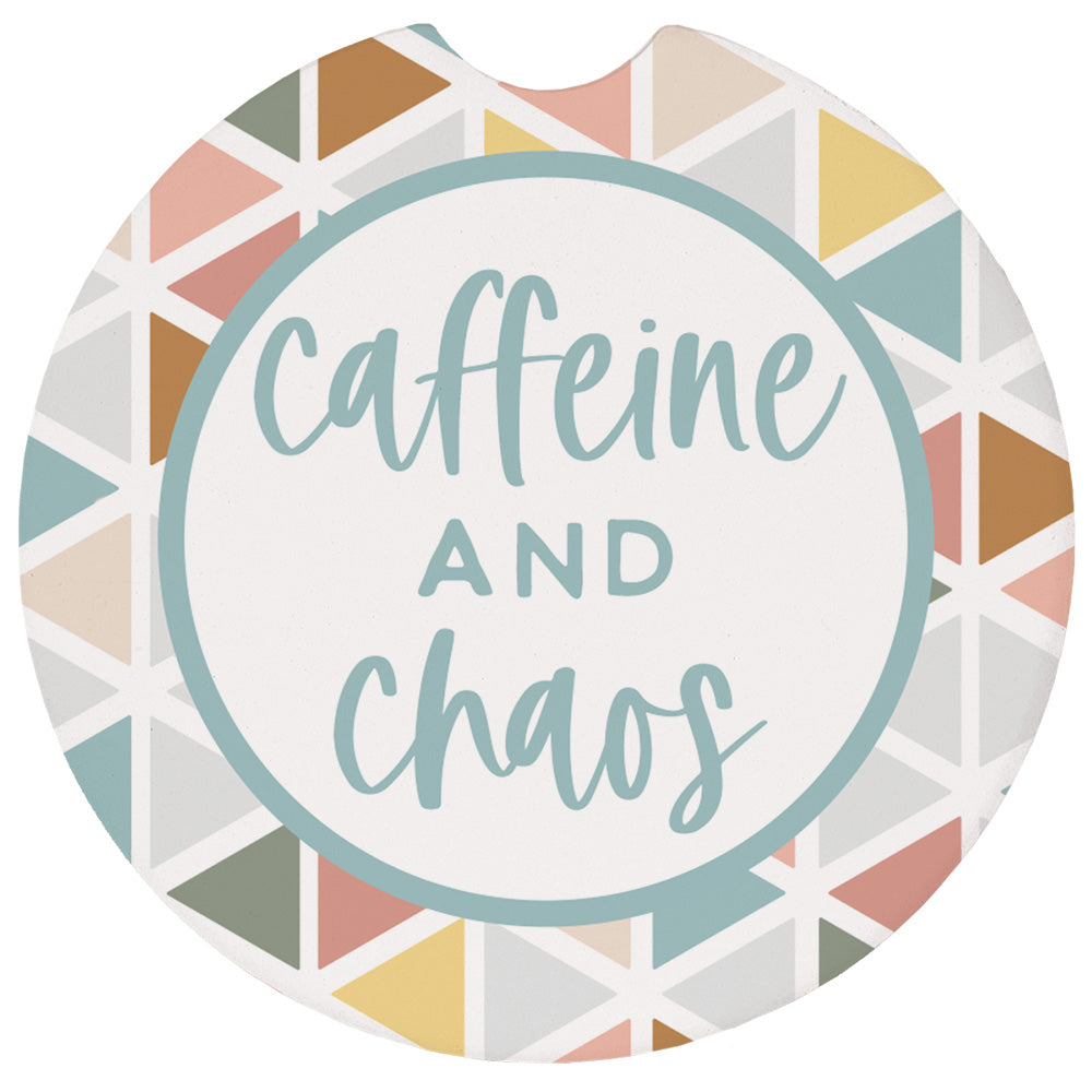 "Caffeine and Chaos" Round Car Coaster