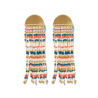 Stripe Fringe Beads Brass Half Circle Post Earring
