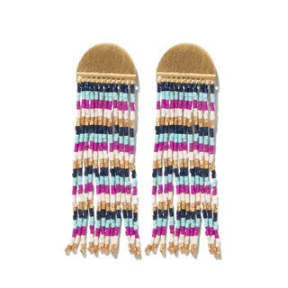 Stripe Fringe Beads Brass Half Circle Post Earring