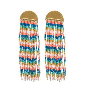 Stripe Fringe Beads Brass Half Circle Post Earring