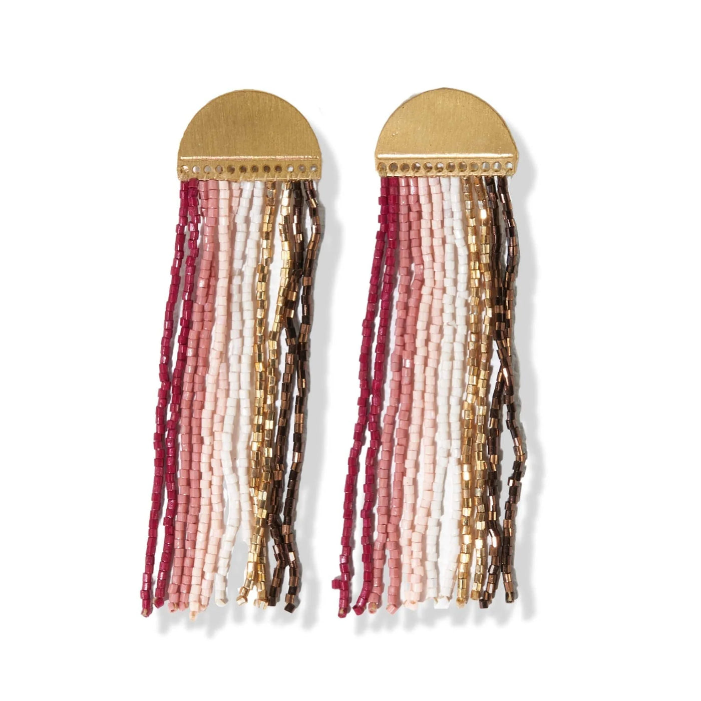 Stripe Fringe Beads Brass Half Circle Post Earring