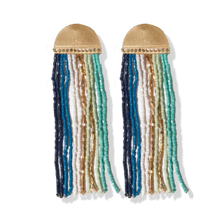 Stripe Fringe Beads Brass Half Circle Post Earring