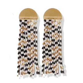 Stripe Fringe Beads Brass Half Circle Post Earring