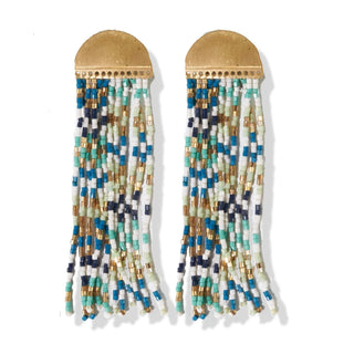 Stripe Fringe Beads Brass Half Circle Post Earring