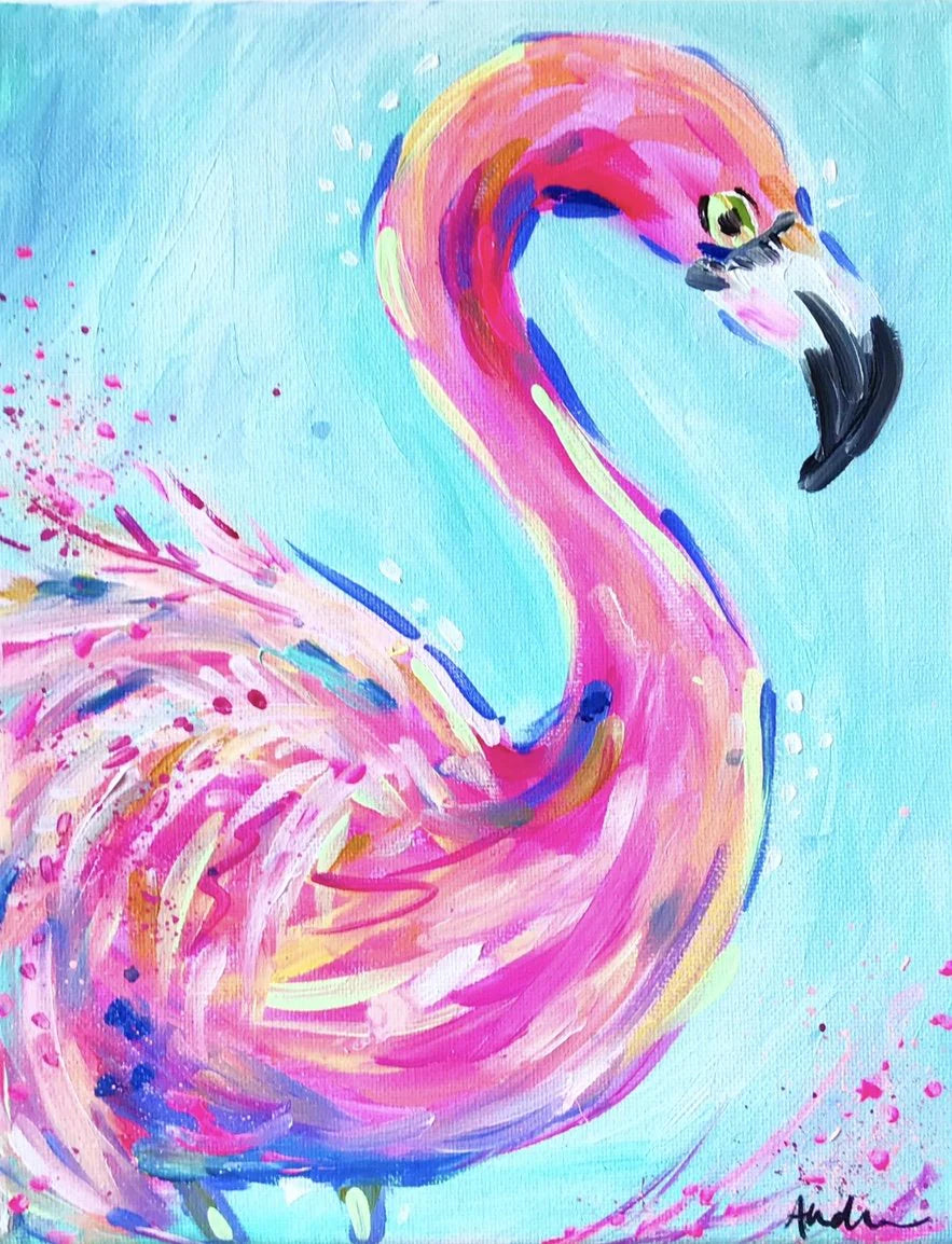 Aqua Flamingo Canvas Artwork