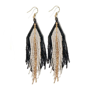 Jane Triangle With Gold Stripe Beaded Fringe Earrings