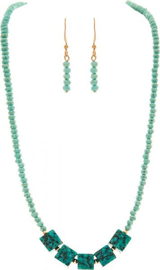 Gold Teal Square Beads Necklace Set