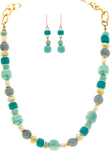 Pearl Aqua Glass Bead Necklace Set