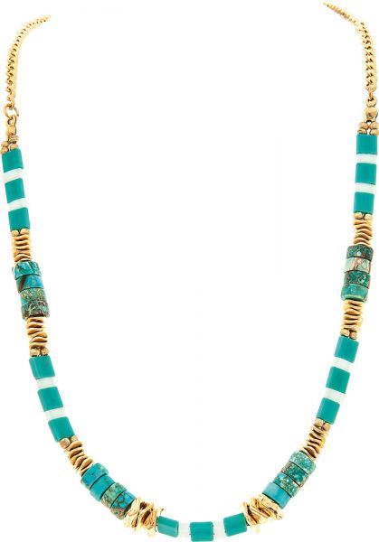Gold Aqua White Tube Beads Necklace Set