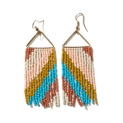 Rust Turquoise Pink Diagonal Stripe On Triangle Earring