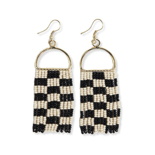 Allison Checkered Beaded Fringe Earrings