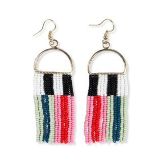 Allison Vertical Stipes Beaded Fringe Earrings
