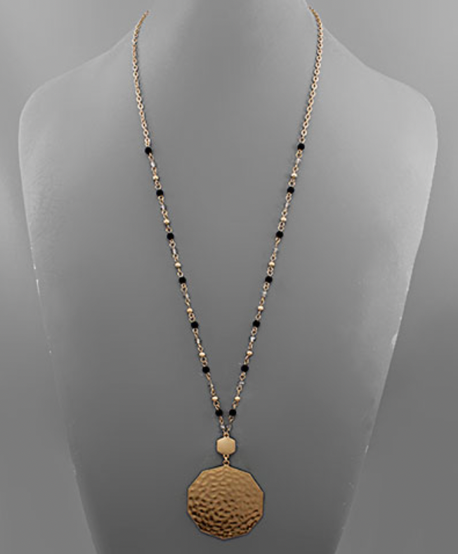 Hammered Decagon & Stone Necklace