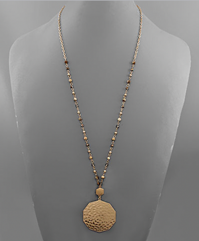 Hammered Decagon & Stone Necklace
