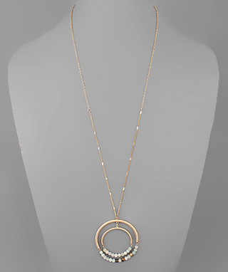 2 Stone & Textured Circle Necklace