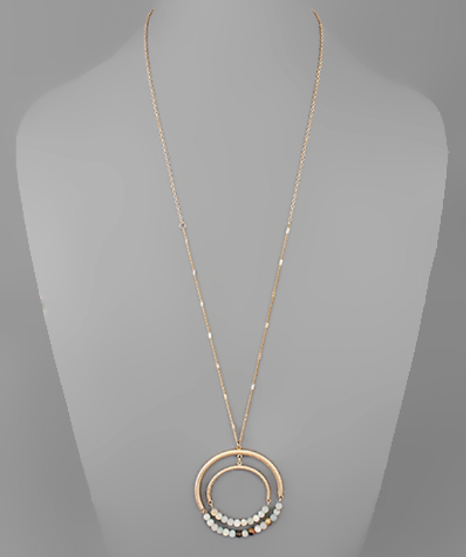 2 Stone & Textured Circle Necklace