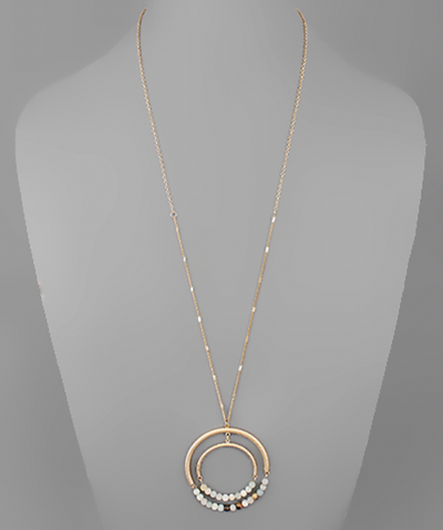 2 Stone & Textured Circle Necklace
