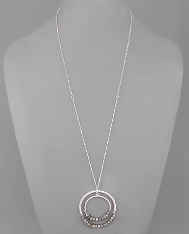 2 Stone & Textured Circle Necklace