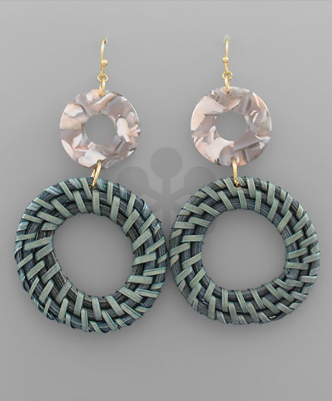 Acrylic & Straw Circle Earrings