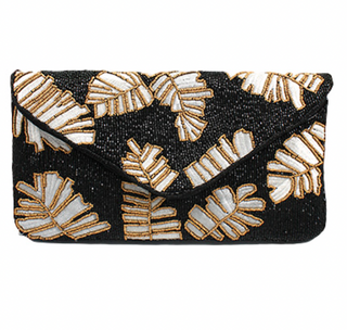 Palm Leaf Beaded Envelope Clutch