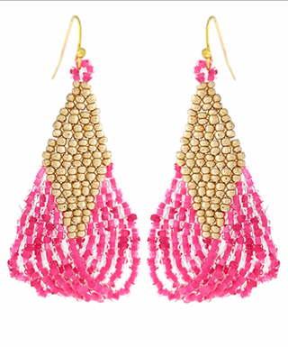 Bead Rhombus Fringe Earrings